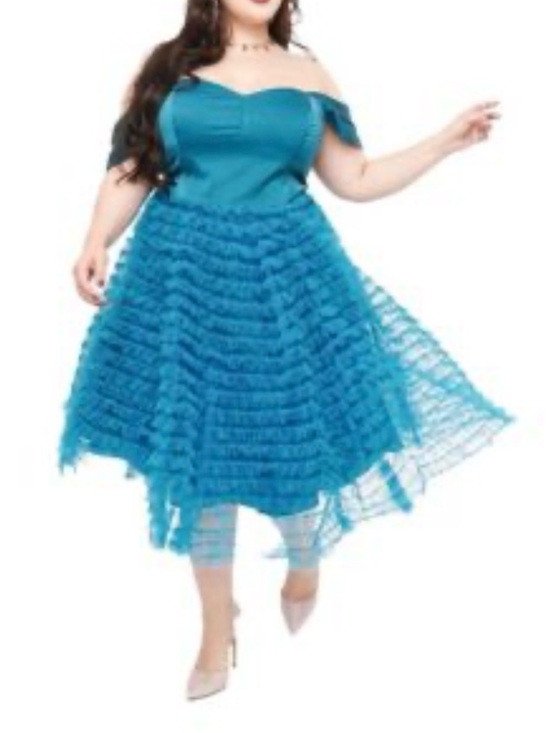 Unique Vintage Dresses & Skirts - NWT Unique Vintage 1950s Teal Mesh Tulle Off The Shoulder Swing Dress 1X 16